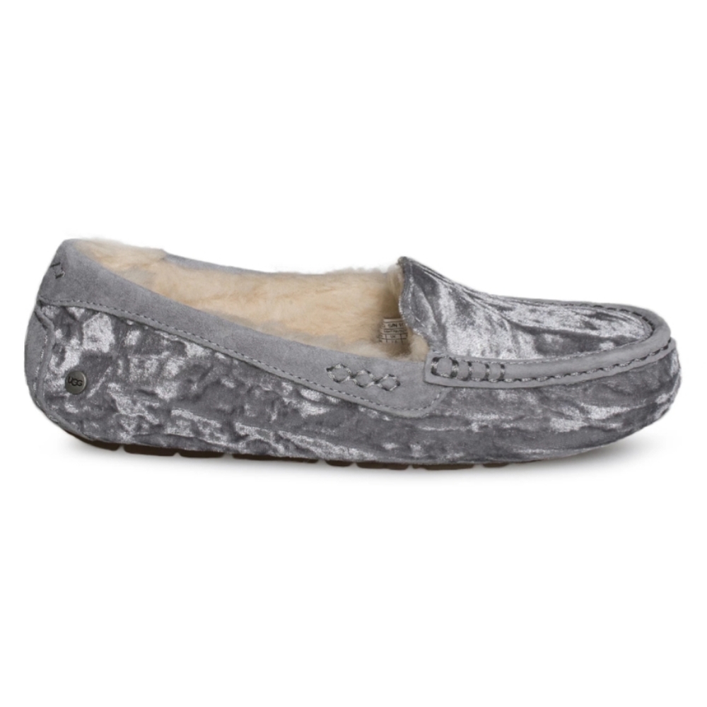 UGG Ansley Crushed Velvet Silver Slippers 